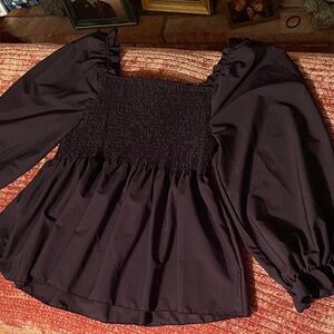 SHEIN Black Smocked Puff Sleeve Blouse